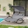 Tangkula Outdoor Double Chaise Rocker Rocking Daybed with Sun Shade Canopy
