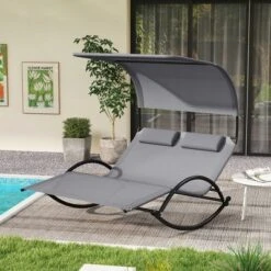Tangkula Outdoor Double Chaise Rocker Rocking Daybed with Sun Shade Canopy