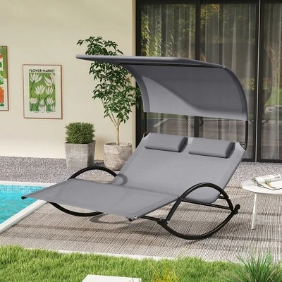 Tangkula Outdoor Double Chaise Rocker Rocking Daybed with Sun Shade Canopy 1 Tangkula Outdoor Double Chaise Rocker Rocking Daybed with Sun Shade Canopy