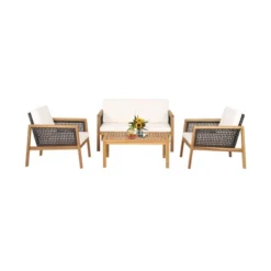 Tangkula 4-Piece Patio Acacia Wood Furniture Set with PE Rattan & Cushions -Tangkula Shop GUEST 04eec6c2 9825 4fc1 ab98 511b73343b05
