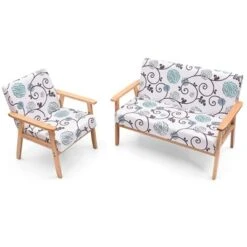 Tangkula 2 Piece Loveseat And Single Sofa Set Fabric Upholstered Couch & Accent Armchair White+Blue/Blue/Yellow Floral -Tangkula Shop GUEST 050324b2 61e1 4dec 933d 1d41f7ed6e5d