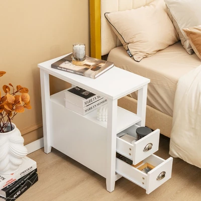 Tangkula 2PCS Nightstand Side End Sofa Table W/ 2 Drawers For Living Room Bedroom White 1 Tangkula 2PCS Nightstand Side End Sofa Table W/ 2 Drawers For Living Room Bedroom White