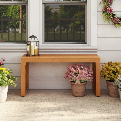 Tangkula 2 PCS 36 Inch Patio Bench All-Slat Acacia Wood Loveseat For 2 People 800 Lbs Capacity 2 Tangkula 2 PCS 36 Inch Patio Bench All-Slat Acacia Wood Loveseat For 2 People 800 Lbs Capacity - Image 2