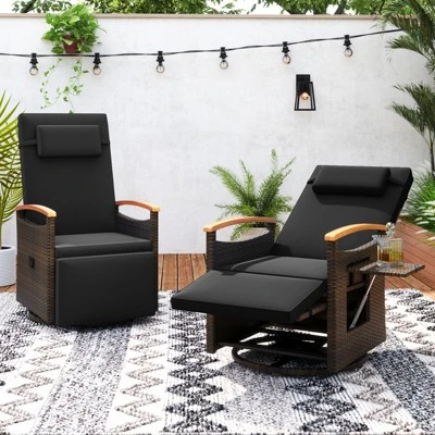 Tangkula Set Of 2 Patio Rattan 360° Swivel Recliner Lounge Chair W/Adjustable Backrest & Footrest Cushioned Push Back Reclining Seat W/Flip Side Table 2 Tangkula Set Of 2 Patio Rattan 360° Swivel Recliner Lounge Chair W/Adjustable Backrest & Footrest Cushioned Push Back Reclining Seat W/Flip Side Table - Image 2