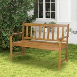 Tangkula 2-Person Outdoor Bench - 48 Inch Acacia Wood Patio Loveseat with 800lbs Capacity
