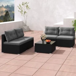Tangkula Set Of 5 Rattan Sofa Set Outdoor Wicker Furniture Set W/Seat & Back Cushions Square Coffee Table Patio Sectional Sofa Set Gray -Tangkula Shop GUEST 0589e157 7b66 4887 86b1 cf9e2ae3caee