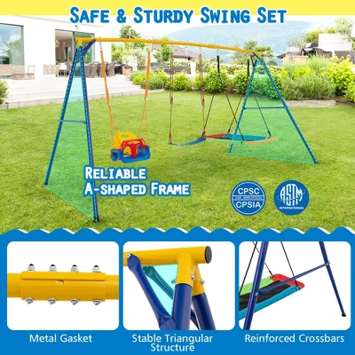 Tangkula 3-in-1 Kids Swing Set 660 LBS Carbon Steel Swing Frame W/ Belt Swing For Toddlers 4 Tangkula 3-in-1 Kids Swing Set 660 LBS Carbon Steel Swing Frame W/ Belt Swing For Toddlers - Image 4