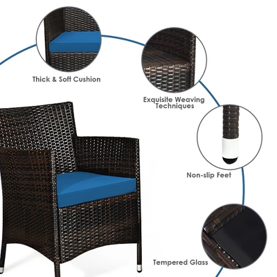 Tangkula 4-Piece Outdoor Rattan Conversation Set with Peacock Blue Cushions 6 Tangkula 4-Piece Outdoor Rattan Conversation Set with Peacock Blue Cushions - Image 6