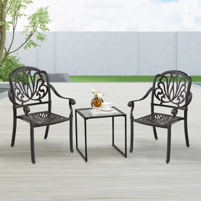 Tangkula Set of 2 Cast Aluminum Stackable Patio Dining Chairs with Armrests 2 Tangkula Set of 2 Cast Aluminum Stackable Patio Dining Chairs with Armrests - Image 2