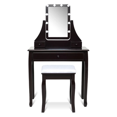 Tangkula Make-Up Vanity Table Dresser Set W/LED Light & Padded Stool 9 Tangkula Make-Up Vanity Table Dresser Set W/LED Light & Padded Stool - Image 9