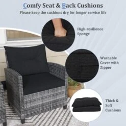 Tangkula 3 Pieces Patio Bistro Set Outdoor PE Rattan Conversation Chair Set With Tempered Glass Side Table And Removable Cushions Black -Tangkula Shop GUEST 06311307 3532 42be 9803 63bcbd7d9664