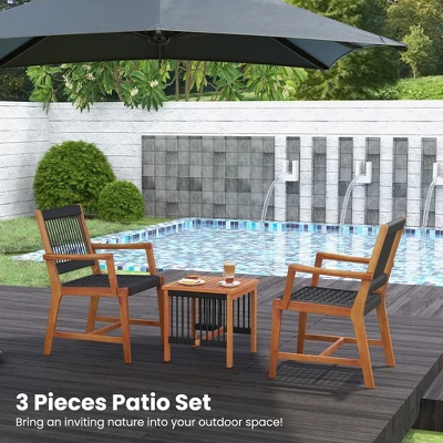 Tangkula 3 PCS Solid Acacia Wood Patio Set All-Weather Rope Woven Chair Garden Poolside 2 Tangkula 3 PCS Solid Acacia Wood Patio Set All-Weather Rope Woven Chair Garden Poolside - Image 2