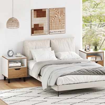 Tangkula 2PCS Nightstand Mid Century Modern Bedside Table W/ Drawer Open Storage Shelf 3 Tangkula 2PCS Nightstand Mid Century Modern Bedside Table W/ Drawer Open Storage Shelf - Image 3