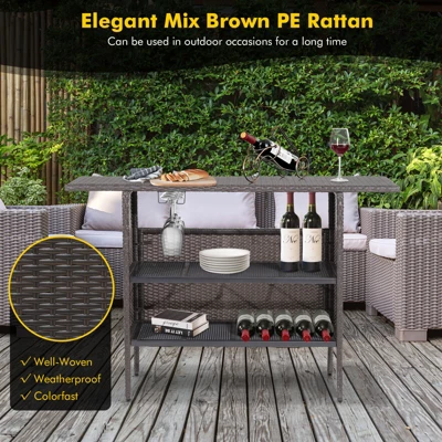 Tangkula Outdoor Garden Patio Rattan Wicker Dining Table Bar Table Shelves Furniture 6 Tangkula Outdoor Garden Patio Rattan Wicker Dining Table Bar Table Shelves Furniture - Image 6
