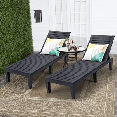 Tangkula 2PCS Patio Lounge Chair Chaise Recliner Adjustable Backrest Outdoor&Indoor Black/Brown 2 Tangkula 2PCS Patio Lounge Chair Chaise Recliner Adjustable Backrest Outdoor&Indoor Black/Brown - Image 2