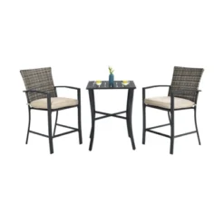 Tangkula 3-Piece Patio Rattan Furniture Set Outdoor Bistro Set Cushioned Chairs & Table Set Gray/Brown -Tangkula Shop GUEST 06cf087e 14d7 41c7 807d 431e6bee35a7
