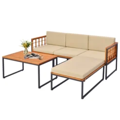 Tangkula 5PCS Furniture Set Acacia Wood Sectional Set With Seat & Back Cushions Patio -Tangkula Shop GUEST 06ef01ae 5499 466f 9c07 3e7da5ffc938
