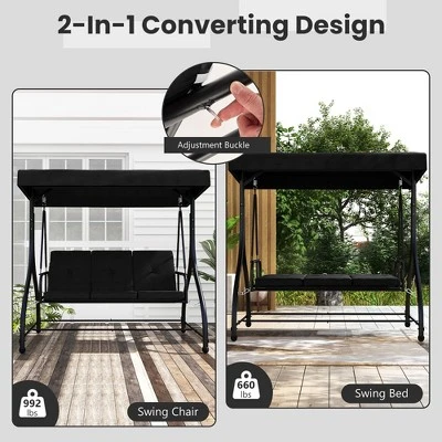 Tangkula 3-Seat Converting Patio Swing Chair and Porch Bed with Adjustable Canopy 5 Tangkula 3-Seat Converting Patio Swing Chair and Porch Bed with Adjustable Canopy - Image 5