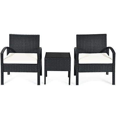 Tangkula 3 Pieces Patio Set Outdoor Wicker Rattan Furniture W/ Cushions 4 Tangkula 3 Pieces Patio Set Outdoor Wicker Rattan Furniture W/ Cushions - Image 4