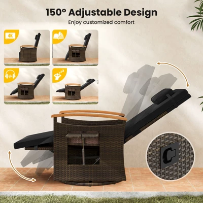 Tangkula Set Of 2 Patio Rattan 360° Swivel Recliner Lounge Chair W/Adjustable Backrest & Footrest Cushioned Push Back Reclining Seat W/Flip Side Table 5 Tangkula Set Of 2 Patio Rattan 360° Swivel Recliner Lounge Chair W/Adjustable Backrest & Footrest Cushioned Push Back Reclining Seat W/Flip Side Table - Image 5