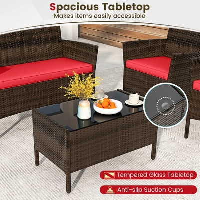 Tangkula 4-Piece Outdoor Rattan Conversation Set with Loveseat and Coffee Table 3 Tangkula 4-Piece Outdoor Rattan Conversation Set with Loveseat and Coffee Table - Image 3