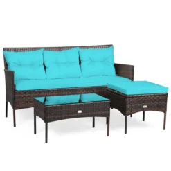 Tangkula 3 PCS Patio Furniture Set Outdoor All Weather Wicker Conversation Set W/Cushioned Ottoman & Side Table -Tangkula Shop GUEST 07921ce3 4b8a 4212 a3b4 5e4caf64eeac