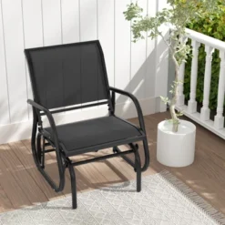Tangkula Outdoor Rocking Chair - Comfortable Metal Frame Single Glider for Patio & Garden