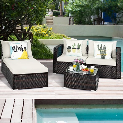 Tangkula 5-Piece Patio Rattan Conversation Set Ourdoor Sectional Cushioned Sofa With Table 2 Tangkula 5-Piece Patio Rattan Conversation Set Ourdoor Sectional Cushioned Sofa With Table - Image 2