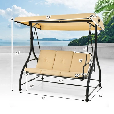 Tangkula 3-Seat Outdoor Converting Patio Swing Glider Adjustable Canopy Porch Swing 3 Tangkula 3-Seat Outdoor Converting Patio Swing Glider Adjustable Canopy Porch Swing - Image 3