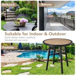 Tangkula 29" Patio Round Bistro Metal Table Patio Coffee Table With Heavy-Duty Steel Frame Wood-Like Top Outdoor Garden Deck Backyard -Tangkula Shop GUEST 07fcdd45 7222 42ca 80aa 5d2bad2841a2