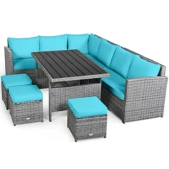 Tangkula 7-Piece Rattan Patio Sectional Sofa Set with Turquoise Cushions -Tangkula Shop GUEST 0817b80c a905 415d 85a3 12987c9099ec