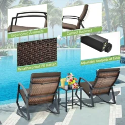 Tangkula 3PCS Rattan Bistro Rocking Chair Set Patio Furniture Set W/ Cushions -Tangkula Shop GUEST 08853f11 6d81 49a2 9be9 7970b0464fba