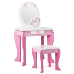 Tangkula 2-in-1 Kids Vanity Set Makeup Table & Chair Set For Toddlers W/Detachable Mirror Pink/White -Tangkula Shop GUEST 08888b85 33fb 420a a552 fec729dac41b