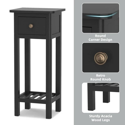 Tangkula 2 Tier End Bedside Sofa Side Table With Drawer Shelf Acacia Wood Nightstand Black 4 Tangkula 2 Tier End Bedside Sofa Side Table With Drawer Shelf Acacia Wood Nightstand Black - Image 4