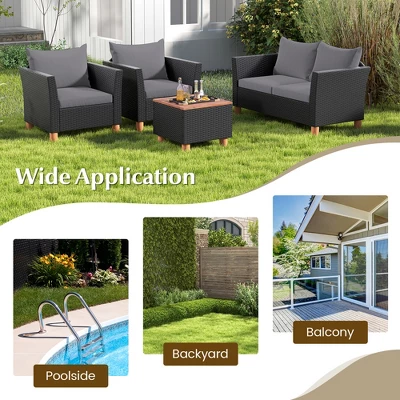 Tangkula 4-Piece Outdoor Wicker Conversation Set with Storage Coffee Table 9 Tangkula 4-Piece Outdoor Wicker Conversation Set with Storage Coffee Table - Image 9