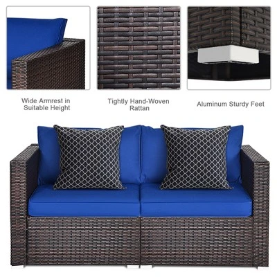 Tangkula 2PCS Rattan Corner Sofa Set Patio Outdoor Furniture Set W/ 4 Navy Cushions 7 Tangkula 2PCS Rattan Corner Sofa Set Patio Outdoor Furniture Set W/ 4 Navy Cushions - Image 7
