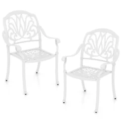 Tangkula Set Of 2 Cast Aluminum Patio Dining Chairs Stackable Outdoor Dining Chairs With Armrests Outdoor Bistro Chairs White 17 Tangkula Set Of 2 Cast Aluminum Patio Dining Chairs Stackable Outdoor Dining Chairs With Armrests Outdoor Bistro Chairs White -Tangkula Shop GUEST 08f73d56 31fc 46d8 9190 fc283196fa20