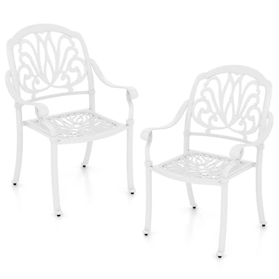 Tangkula Set Of 2 Cast Aluminum Patio Dining Chairs Stackable Outdoor Dining Chairs With Armrests Outdoor Bistro Chairs White 9 Tangkula Set Of 2 Cast Aluminum Patio Dining Chairs Stackable Outdoor Dining Chairs With Armrests Outdoor Bistro Chairs White - Image 9