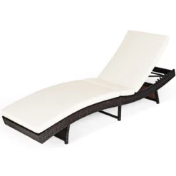 Tangkula White Rattan Chaise Lounge Chair - Adjustable Folding Recliner -Tangkula Shop GUEST 08fa8f7b 170c 4ef9 a572 37d512572255
