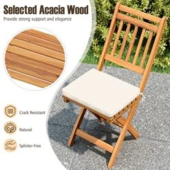 Tangkula Set of 4 Folding Acacia Wood Patio Chairs with Seat Cushions