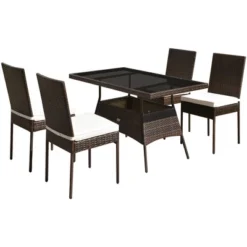 Tangkula 5PCS Rattan Patio Dining Table & Chair Set Outdoor Furniture Set W/ Cushion -Tangkula Shop GUEST 0939d469 dc06 464c 84fd d50a1820f1e6
