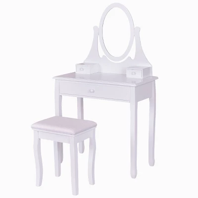 Tangkula Mirrored Dressing Table Wooden Vanity Makeup Unit W/ Cushioned Stool 7 Tangkula Mirrored Dressing Table Wooden Vanity Makeup Unit W/ Cushioned Stool - Image 7
