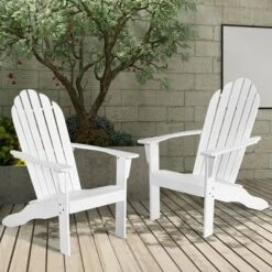 Tangkula 2-Piece Classic Acacia Wood Adirondack Chair Set - White
