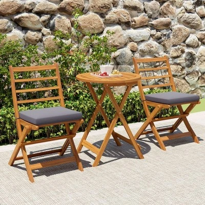 Tangkula 3 Piece Patio Wood Bistro Set Folding Table Chair Set W/Soft Seat Cushions Acacia Wood Frame High-Back Portable Chairs 1 Tangkula 3 Piece Patio Wood Bistro Set Folding Table Chair Set W/Soft Seat Cushions Acacia Wood Frame High-Back Portable Chairs