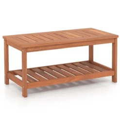 Tangkula Patio Hardwood Coffee Table with 2-Tier Storage and Slatted Top -Tangkula Shop GUEST 0966fd04 94be 48e3 b912 871f0c6434e2