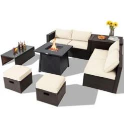 Tangkula 9PCS Outdoor Patio Furniture Set With 30" Propane Fire Pit Table PE Wicker Space-Saving Sectional Sofa Set W/ Storage Box & Cushions -Tangkula Shop GUEST 0976d6b2 2502 4893 bd81 821c6d21a2e6