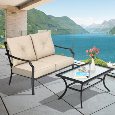 Tangkula 2-Piece Patio Loveseat and Coffee Table Set - Outdoor Cushioned Sofa 2 Tangkula 2-Piece Patio Loveseat and Coffee Table Set - Outdoor Cushioned Sofa - Image 2