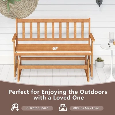 Tangkula 2 Person Patio Glider Bench Solid Acacia Wood Porch Glider Chair W/ Seat 6 Tangkula 2 Person Patio Glider Bench Solid Acacia Wood Porch Glider Chair W/ Seat - Image 6