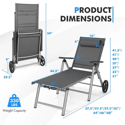 Tangkula 2PCS Outdoor Patio Recliner Chairs - Adjustable Folding Chaise Lounge with Wheels 8 Tangkula 2PCS Outdoor Patio Recliner Chairs - Adjustable Folding Chaise Lounge with Wheels - Image 8