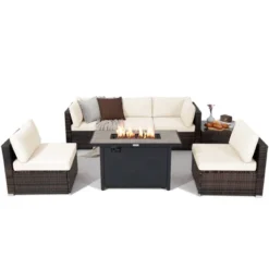 Tangkula 7PCS Patio Rattan Furniture Set Fire Pit Table Cover Cushion -Tangkula Shop GUEST 0a824494 bccf 4c33 96bf 83e4a58f3b06
